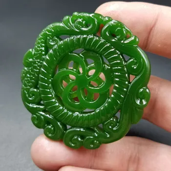 Prírodné Zelené Ručne Vyrezávané Double Dragon Jade Prívesok Módne Šperky, pánske a dámske Náhrdelníky Darček Príslušenstvo 106019