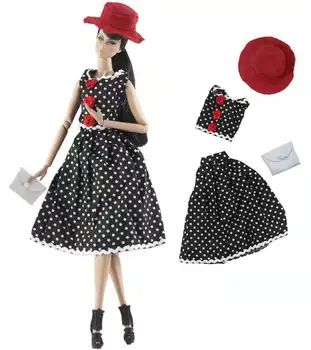 1/6 BJD Oblečenie Klasické Čierne Kvetované Bodkované Polka Šaty Pre Bábiku Barbie Oblečenie Princess Party Šaty 30 cm Bábiky, Príslušenstvo Hračky 8834
