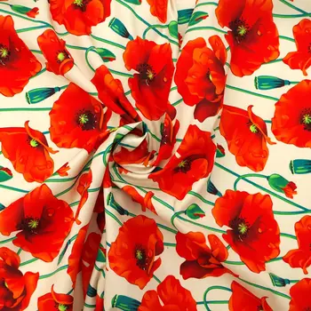 1 Yard Bavlnený Popelín Tkaniny pre Šitie Patchwork, Šaty, Látkové - Veľké Červené Kvety (šírka=140 cm) 3367