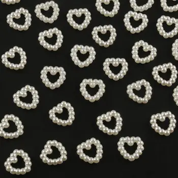 100ks 12x12mm Béžová Srdce Imitácia Perly Akrylové Korálky Plastu ABS Flatback Lištovanie Svadobné Dekorácie DIY Pre Šperky Robiť 10201
