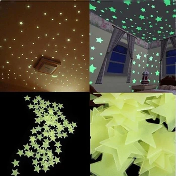 100ks 3D Hviezdy Svietiť V Tme Samolepky na Stenu Svetelný Fluorescenčné Nálepky na Stenu Pre Deti Detská Izba Spálňa Strop Domova 798