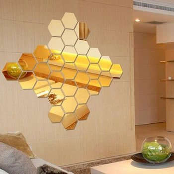 12Pcs 3D Pravidelný Šesťuholník Honeycomb Dekoratívne Akryl Zrkadlo Samolepky na Stenu obývačky, Spálne, Plagát Domova Miestnosti Dekorácie 4580