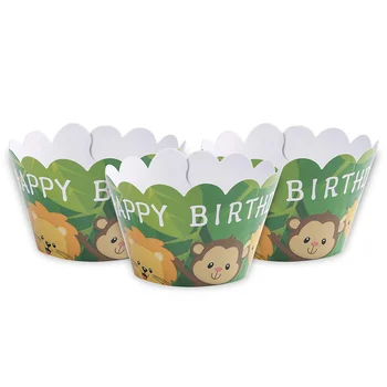 12set Jungle zvierat Cup Cake Vňaťou Jungle zvierat Cupcake Wrapper Lev, zebra, žirafa, Slon Cupcake Happy birthday Vlajka 6774