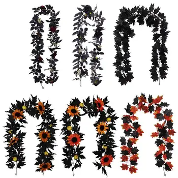 180 CM Halloween Čiernej Umelej Viniča Dekorácie Interiéru Čierna Javorový List Ruže Kvet Slnečnice Umelé Viniča Izba Dekor