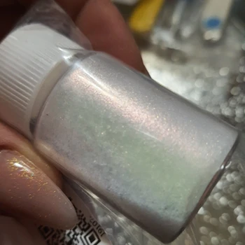 1Bottle 10g Nail Art Pearl Powder Pigment 2-v-1 Morská víla/Unicorn Zrkadlo Chróm Efekt -biela iskru prášok - flash pigmenty,68