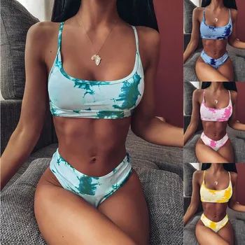 2020 Nové Sexy Ženy Bikini Set Mujer Prehrabať Biquinis Brazílske Plavky, Letné Kvetinové Vytlačené Push Up Plavky Vysoký Pás Bikiny 2460