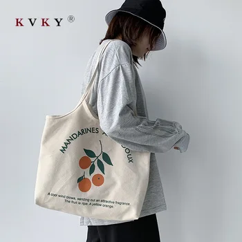 2020 Ženy Plátno Veľkú Kapacitu Ovocie Tlač Tote Bag Shopper Ramenný Kórejský Harajuku Bavlnenej Látky Eco Skladacia Nákupná Taška