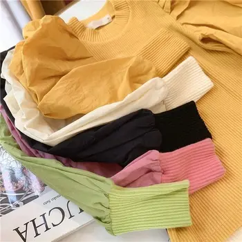 2021 Dievča Dieťa pevné colorLong rukáv pletené klesnutie tričko Deti, Oblečenie pre Deti