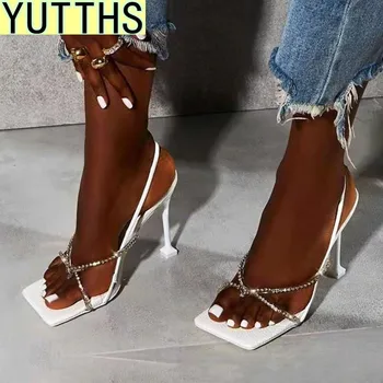 2021 Elegantné Ženy Svadba Nevesta Topánky Móda Transparentné Klip Prst Úzke Pásmo Stiletto Podpätky Pošmyknúť Na Členok Popruh Sandále