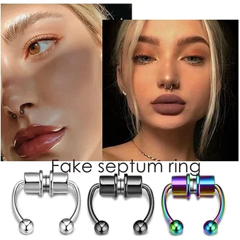 2021 Falošný Piercing V Nose Krúžok Zliatiny Nose Piercing Hoop Septum Prstene Pre Ženy, Ktoré Telo Šperky, Darčeky Módne Magnetické Falošný Piercing 1370