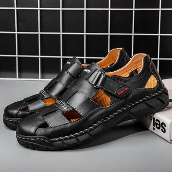 2021 lete klasické pánske sandále kožené vonkajšie bežné topánky Ríme kvalitnej hovädzej kože pláže topánky móda papuče 38-48 18950