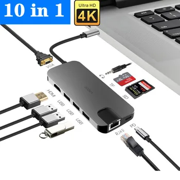 2021 USB C HUB Typ C VGA Adaptér, USB 3.0 Hub Na TF SD Čítačka USB-C 3.1 Dock RJ45 Lan Ethernet Pre MacBook Pro Huawei Mate 30
