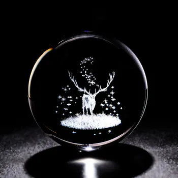 3D Crystal Ball Laserom Vygravírované Wapiti Miniatúrne Sklenené Jeleň Oblasti Paperweight Domov Stôl Dekoratívny Ornament Narodeniny Dora Dary 36684
