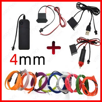 4 mm Flexibilné Neon Led EL Wire Light 1 - 10M Lano Páska, Kábel, Pás LED Auto Nepremokavé Trubice USB 12V 5V 3V Flex 2889