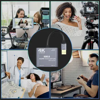 4K 1080P USB 3.0 na kompatibilný s HDMI Video Audio Hra Zachytiť Kartu S Slučky Sa 1080p 60 Nahrávanie Cez ZRKADLOVKY Videokamery 29451