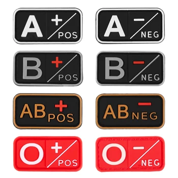 4pcs 3D PVC Patch A+ B+ AB+ O+ Pozitívny POS A - B - AB - O - Negatívne NEG krvná Skupina Patch Taktické Škvrny Vojenské Odznaky