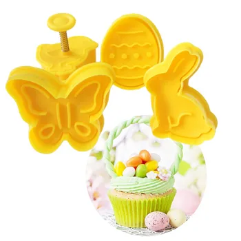 4Pcs Plastové Veľkonočné Sušienky Cookie Cutter Pečenie Formy Kuchyňa Bunny Vzor Pečivo Piest 3D Die Fondant Cake Zdobenie Nástroje 2243