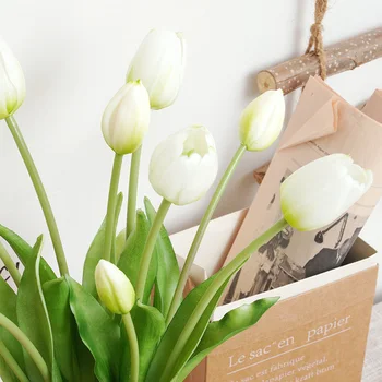 5 ks Vysoko Kvalitné Silikónové Umelé Kvety Tulipány Skutočný Dotyk Bielej Falošné Luxusné Kvetinové Svadobné Party Domov Tabuľka Dekor Kytice