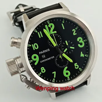 50 mm vľavo rúk veľké tvár náramkové hodinky relojes de pulsera Parnis Chronograf Hodinky 0S10 Quartz Náramkové Hodinky Štýl W59 28100