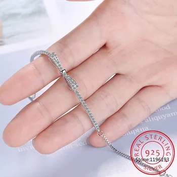 925 Sterling Silver Crystal Bowknot Kúzlo Náramok & Náramok Pre Ženy, Svadobné Party Šperky sl105