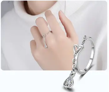 925 Sterling Silver Šperky Zirconia Kvapka Vody Láska Srdce Prstene Pre Ženy Snubné Prstene anillos mujer S-R234 10594