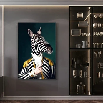 Abstrakt Zebra Vo Vojenskej Uniforme Plátne, Obrazy na Stenu Umenie Plagáty a Vytlačí Zábavné Umenie Zvieratá, Obraz Domova Cuadros 1340