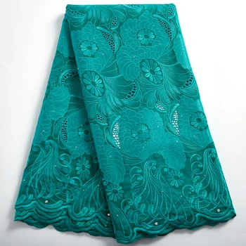 Africké Čipky Textílie 2021 Nové Modré Swiss Voile Bavlna Kvety Výšivky Šitie Suché Tkaniny 5 Metrov Šaty Pre Ženy Strany A2423 3626