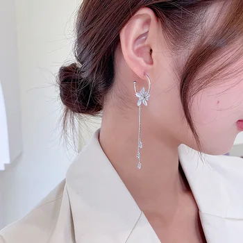 AJC Nové jednoduché kórejský módne tvorivé crystal kvet opal dlhý strapec náušnice náušnice žena