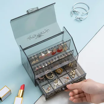 Akryl Transparentný Šperky Kozmetické Úložný Box Spálňa Ploche Make-Up Náušnice Organizátor 14392