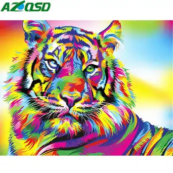 AZQSD Diamond Výšivky 5d Zvierat Záľuby A Remesiel Diamond Maľovanie Farebné Tiger Obraz Kamienkami Domáce Dekorácie