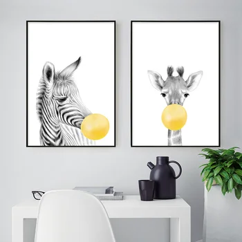 Baby Škôlky Žlté Balóny Zvierat Wall Art Plagát, Tlač Zebra Koala Slon pre Deti Miestnosti Dekorácie Žirafa Maliarske Plátno