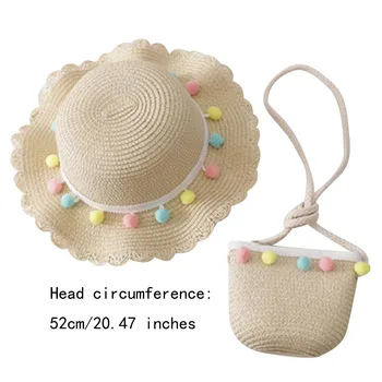 Batoľa Detská Dievčatá Hairball Beach Sun Hat + Taška cez Rameno Lete Dieťa Slamený Klobúk casquette enfant čiapky pre deti Klobúk pre Dievča 17920
