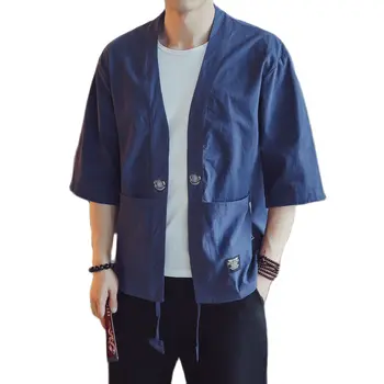 Bavlnená posteľná Bielizeň Kimono Cardigan Mužov Japonských Mužov Yukata Mužov Haori Príčinné Samuraj Oblečenie Tradičné Streetwear Bunda 6522