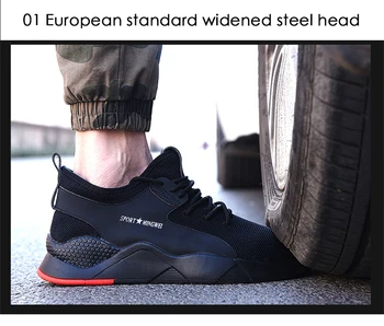 Bezpečnostná obuv Anti-rozdrviť pracovné topánky, Topánky Ľahký priedušný oceľovou špičkou oteruvzdornosť nezničiteľný konštrukcia Tenisky 12905