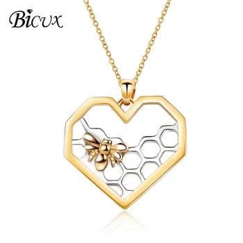 BICUX Creative Móde Romantické Srdce Honeycomb Zvierat Prívesok Náhrdelníky pre Ženy Muž Zlato Strieborná Farba Kovových Šperkov Náhrdelník 2415