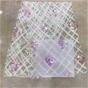 Biela ružová Sequined Afriky francúzsky Ôk siete Čipky Textílie Pre Indiu Večer Party Šaty Textílie 2019 Nové Nigéria Flitrami Voile