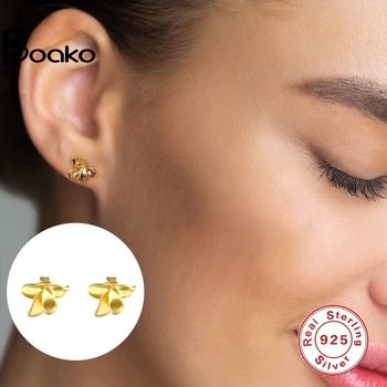 BOAKO Pendientes Plata 925 Earrings For Women Fashion Glossy Stud Earrings Gold/Silver Jewelry Ear Piercing Gift Серьги #3.1 6877