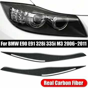 Carbon Fiber Auto Svetlometu Obočia, očných Viečok Nálepky Výbava Kryt Auto Styling Príslušenstvo Pre BMW E90 E91 328i 335i 2006-2011