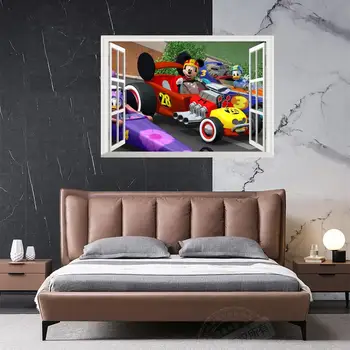 Cartoon Mickey Stenu, Nálepky Športové Auto Racing Okno Zobraziť Tapetu Nálepky Obtlačky pre Mladistvých Izieb Deti Spálne Dekorácie