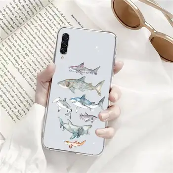 Cartoon shark Ružová modrá Telefón Prípade Transparentné pre Samsung s9 s10 s20 Huawei honor P20 P30 P40 xiao poznámka mi 8 9 pro lite plus