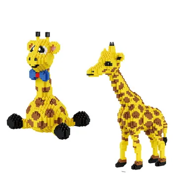 Cartoon Žirafa Micro Stojí Sedí Model Blok Budovy, Tehla Hračky Pre Deti 16205