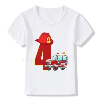 Chlapci/Dievčatá V Pohodě Hasič Auto Narodeniny Čísla T-Shirt Deti Chlapcov Happy Birthday Tričko Biele T-Shirt Dieťa Dievčatá Hore 2021