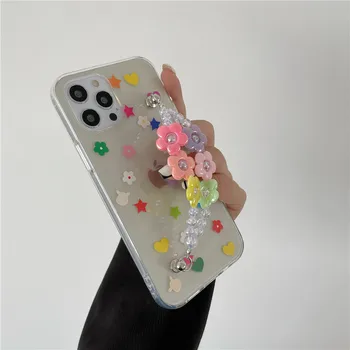 Daisy kvetinový Náramok Telefón puzdro Pre iPhone 12 Mini 11 Pro Max X XR XS Max 6 7 8 Plus SE 2020 Jasné, Korálkové Reťaze Mäkké Zadný Kryt 1149