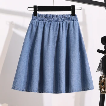 Denim Elastický Pás Plus Veľkosť Nadrozmerné 5Xl Veľkých kórejských Módne High-v strede zúžený Vintage Letné Oblečenie pre Ženy Sukne 2021 13100