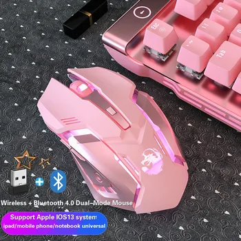 Dievča Roztomilé Ružové Hra Dobíjacia Bezdrôtová Myš 2400DPI RGB Podsvietená Herná Myš Bluetooth Duálny Režim USB Optická Mause Hráč 46885