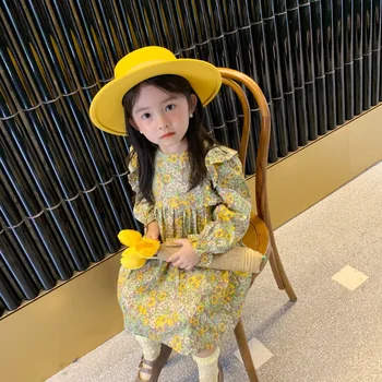 Dievčatá Šaty Detí Bavlna, Dlhý Rukáv Kvetinové Šaty Pre Deti Móda kórejský Sukne Dieťa Princezná Oblečenie 2021 Jar, Jeseň