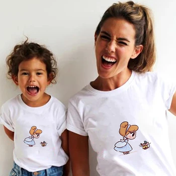 Disney Kawaii Malá Princezná Dievča, T Shirt Top Značiek, Matka a Dcéra Oblečenie Letné Vonkajšie hrať Rodiny Náklonnosť T-Shirts