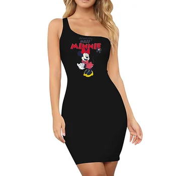 Disney Mickey Mouse módy tlače šaty Európe a Spojených Štátoch lete ramenný sexy nočný klub strany taška hip šaty ženy