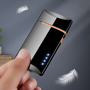 Dvojoblúk USB Elektrický Zapaľovač LED Displej Plazmový Cigaretový Zapaľovač Vetru Elektronické Turbo Kovový Zapaľovač Mužov, Darčeky