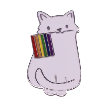 DZ2244 Mačka s LGBT Pride vlajka Smalt Kolíky Brošne Klope Odznak Šperky Pre Batoh Dekorácie Priateľmi Darček Príslušenstvo